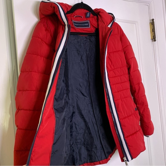 Tommy Hilfiger Red Puffer Coat Winter Warm Jacket Hood Women’s XS Extra Small - Picture 5 of 11